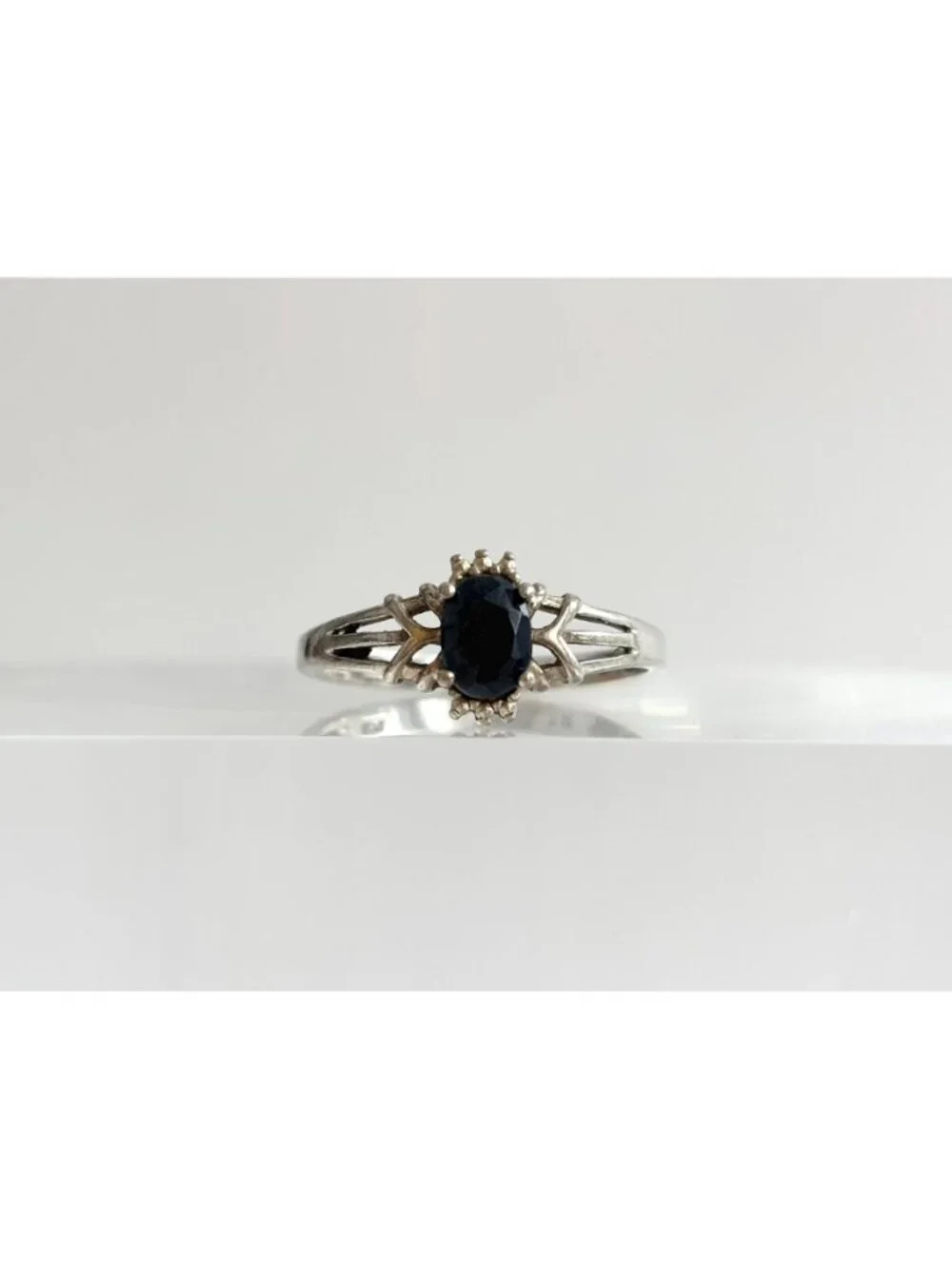 NVC Oval Black Onyx Geometric Art Deco Sterling Silver 925 Vintage Ring - sz 10
